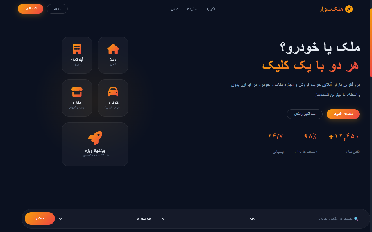 طراحی سایت تخصصی ملک و خودرو | پروژه بازار آنلاین pyxi